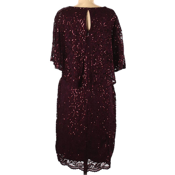 Marina 12 Capelet Sequin Stretch Lace Sheath Cape Sleeve Dress Merlot New Flawed